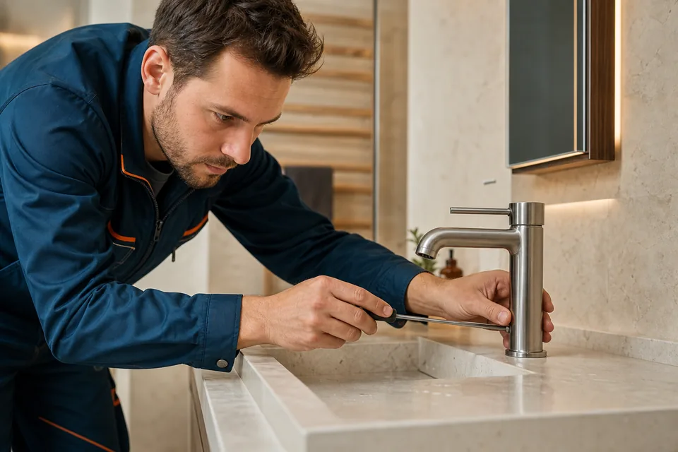 Präzise Arbeit an einer modernen Sanitärarmatur